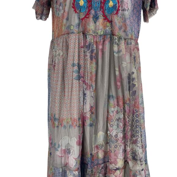 Johnny Was BIYA Kandence Tiered Mesh Dress Floral Embroidery Size M - Picture 4 of 11